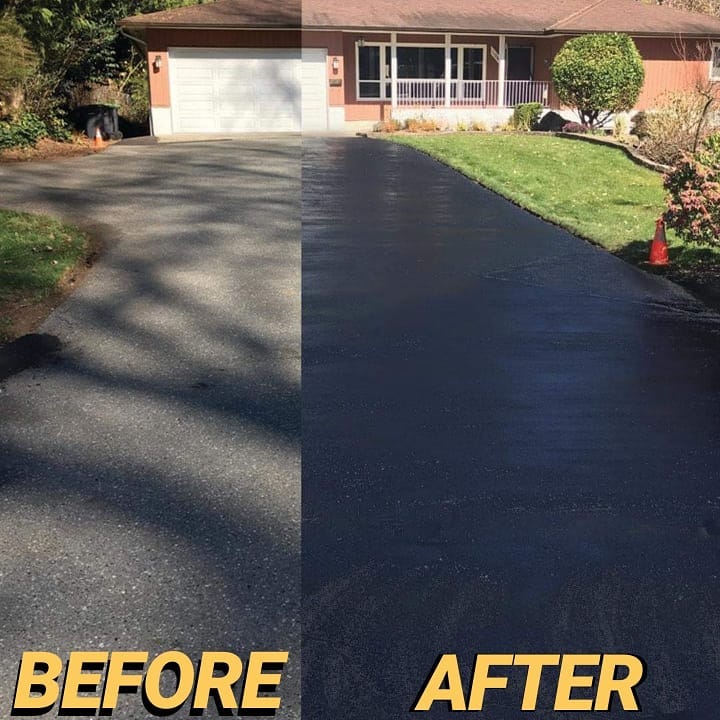 image sized by side of seal coated driveway before and after