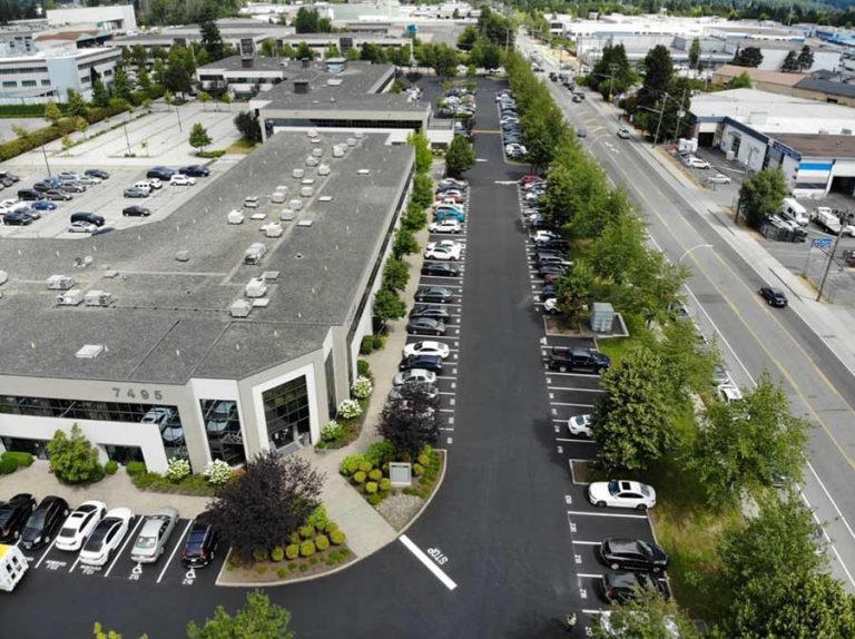 sky view of a parking lot after seal coating