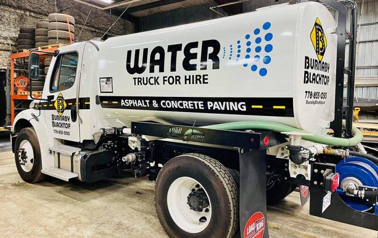 branded water truck from burnarby blacktop