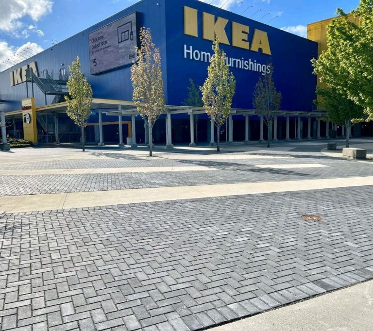 main entrance of ikea with new paved stones by burnaby blacktop