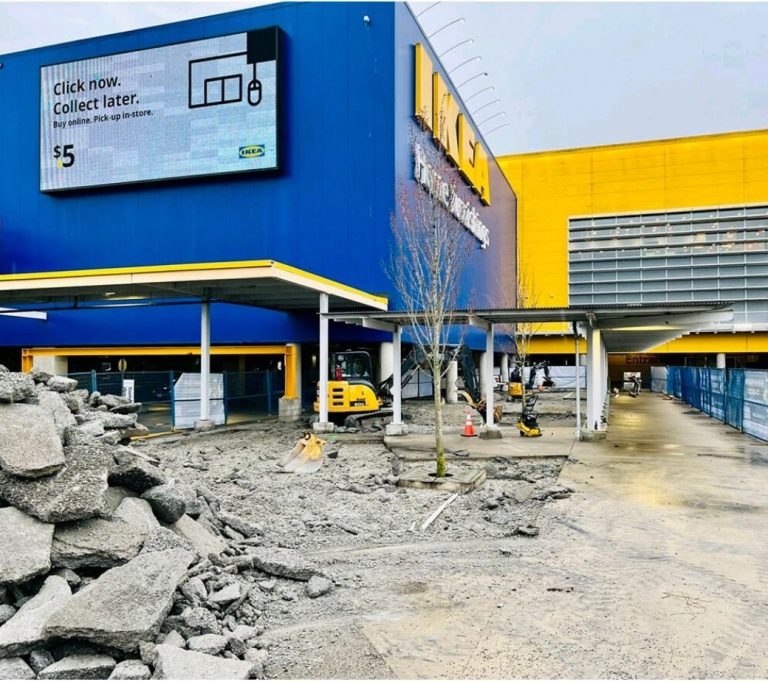 excavation of old concrete in main entrance of ikea
